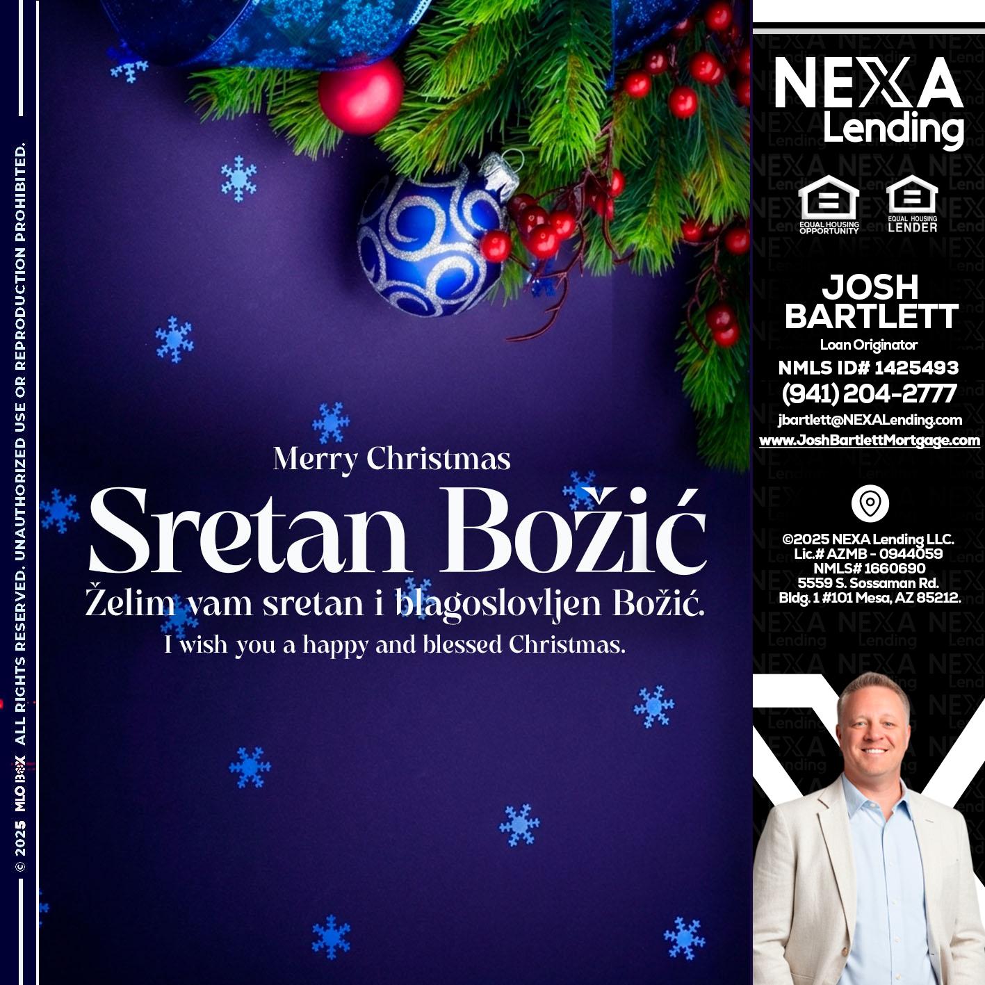 Sretan Božić - Josh Bartlett -Branch Manager/Mortgage Advisor