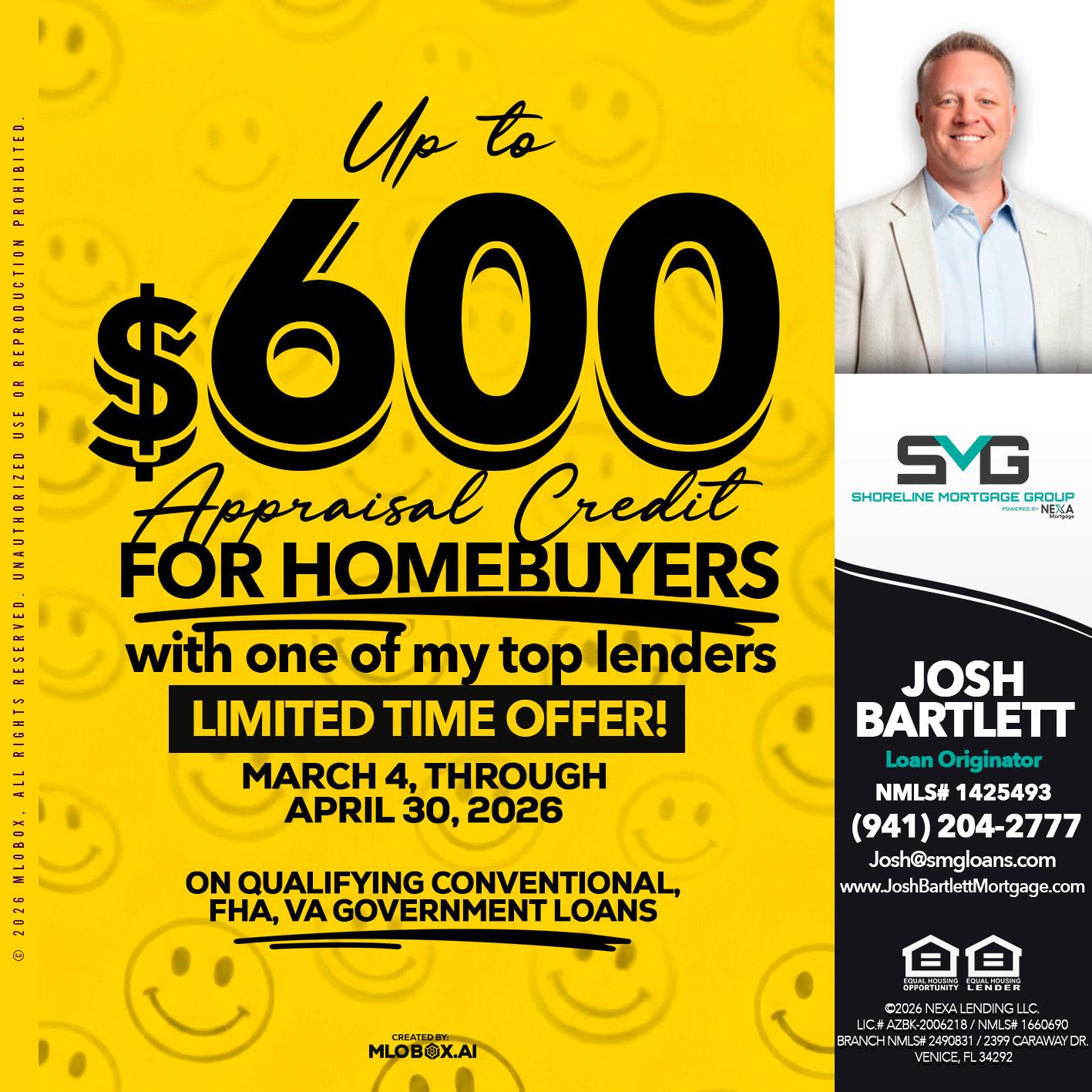 UP TO 600 - Josh Bartlett -Branch Manager/Mortgage Advisor